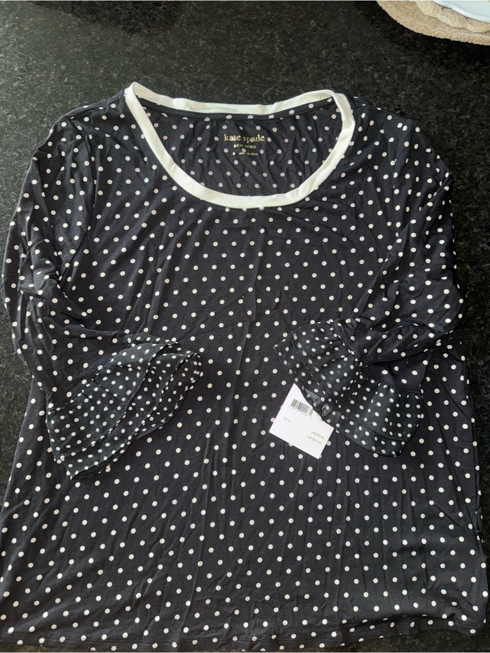 kate spade black and white polka dot long sleeve tee